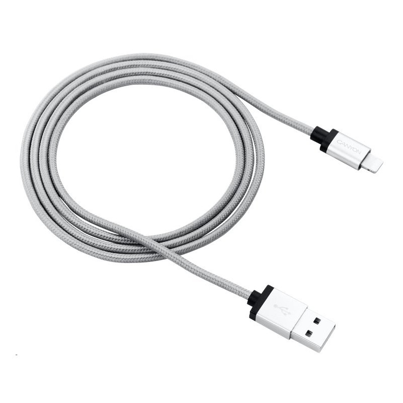 CANYON nabíjecí kabel Lightning MFI-3, opletený, Apple certifikát, délka 1m, tmavě šedý