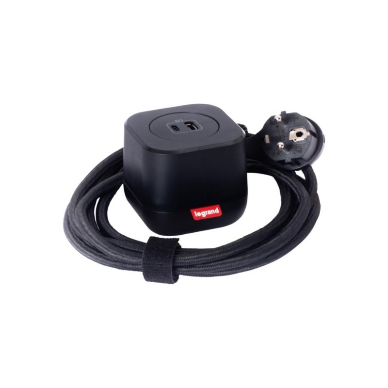 Legrand - Incara™ Electr'On - Přenosná zásuvka USB A+C, černá s černým rámečkem, kabel 2m