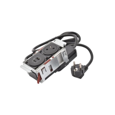 Legrand - Incara™ Disq'In - Zapuštěný zásuvkový blok 2P+T/USB A+C, černá, kabel 2m, bez rámečku!