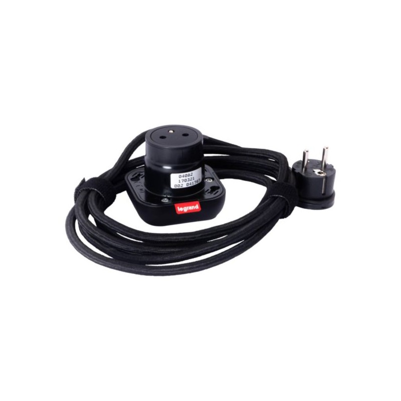 Legrand - Incara™ Electr'On - Přenosná zásuvka 2P+T, černá bez rámečku, kabel 2m