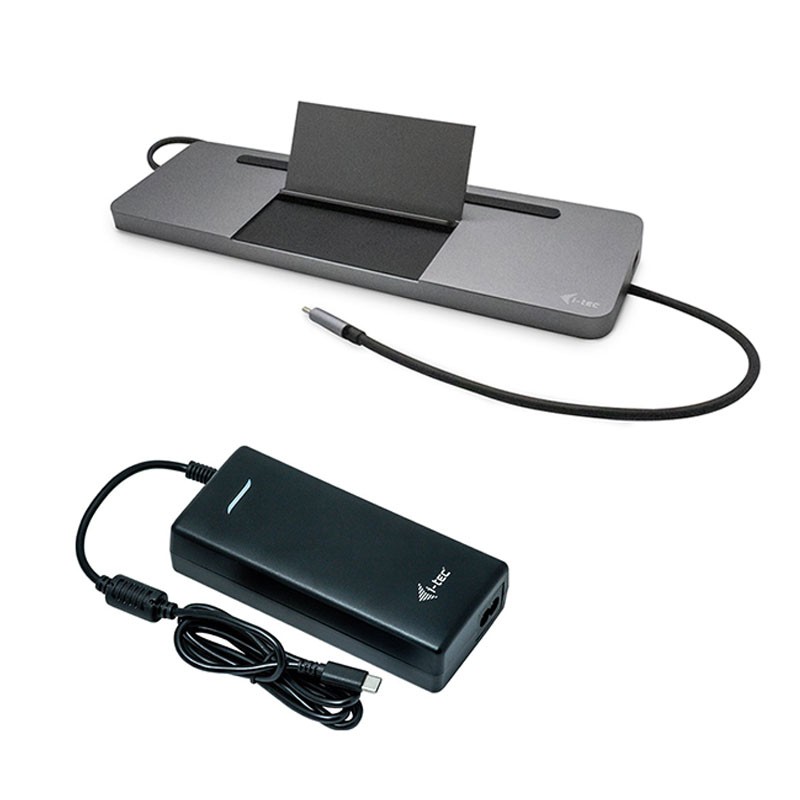 i-tec USB-C Metal Low Profile Triple Display Docking Station + Power Delivery 85 W Charger 112W (bundle)