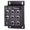 4x10/100 M12 4-pin D-kód PoE (802.3af/at, PoE budget 120W, 30W per port) + 2x10/100 M12 4-pin D-kód, 1x M12 5-pin A-kód