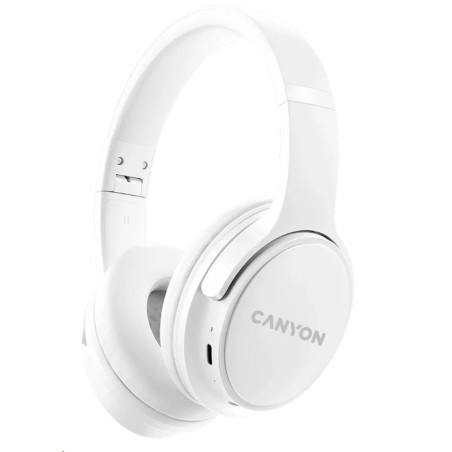 CANYON bezdrátová sluchátka OnRiff 4, BT 5.3, USB-C, baterie 500 mAh, mic., 40mm měniče, bílé