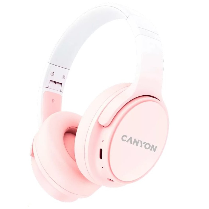 CANYON bezdrátová sluchátka OnRiff 4, BT 5.3, USB-C, baterie 500 mAh, mic., 40mm měniče, růžové
