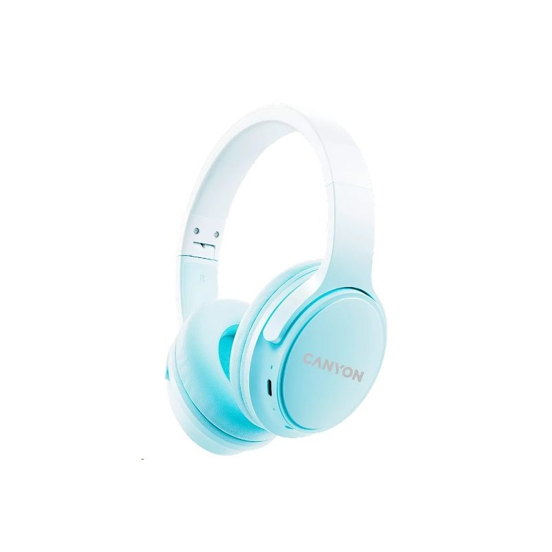 CANYON bezdrátová sluchátka OnRiff 4, BT 5.3, USB-C, baterie 500 mAh, mic., 40mm měniče, modré