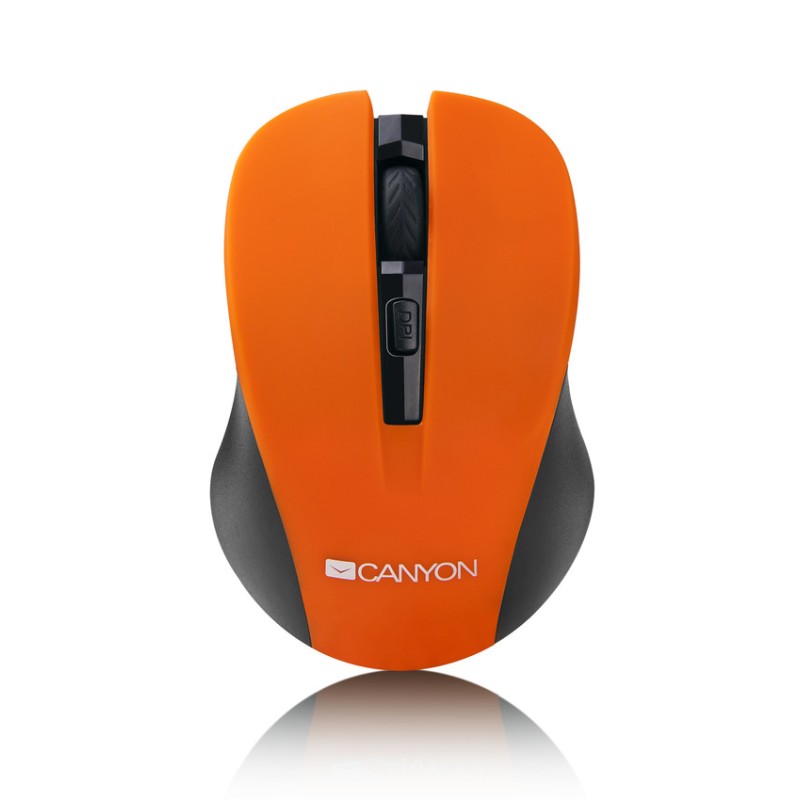 CANYON myš optická bezdrátová CMSW1, nastavitelné rozlišení 800/1000/1200 dpi, 4 tl, USB nano reciever, oranžová