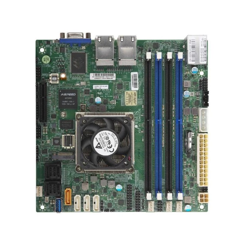 SUPERMICRO mini-ITX MB Atom C3758 (8-core), 4x DDR4 ECC DIMM, 12xSATA, 1x PCI-E 3.0 x4, 4x 1GbE LAN, IPMI MBDA2SDI8C+HLN4FO