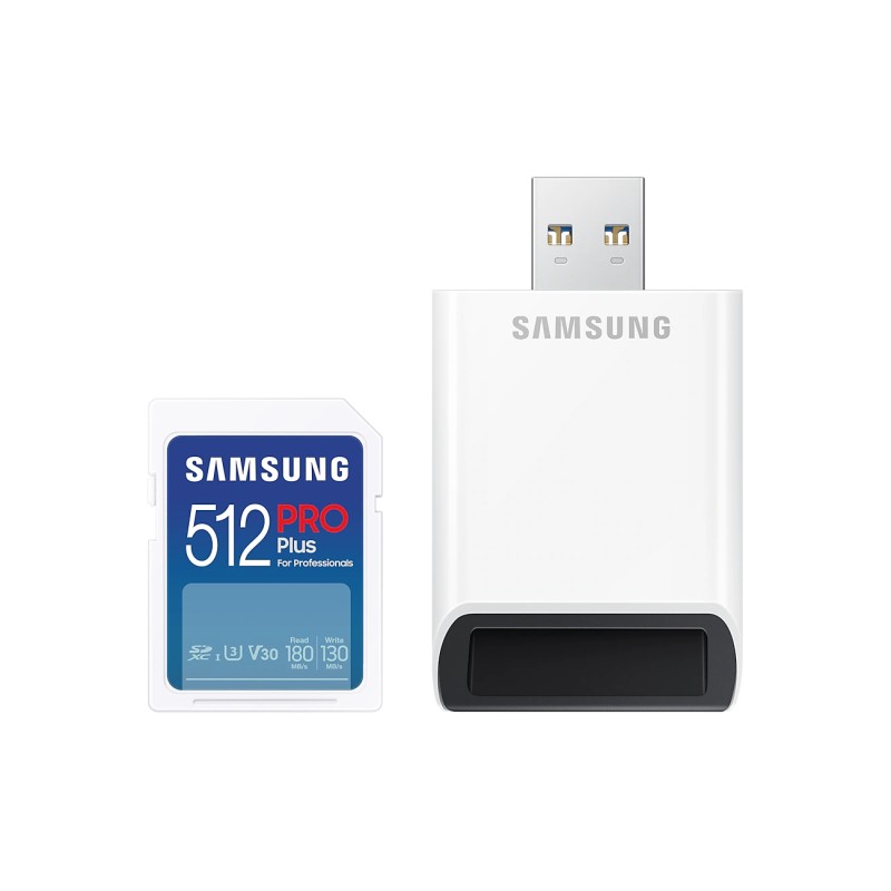 Samsung paměťová karta 512GB PRO Plus SDXC CL10 U3 V30 (č/z: až 180/až 130MB/s) + USB adaptér