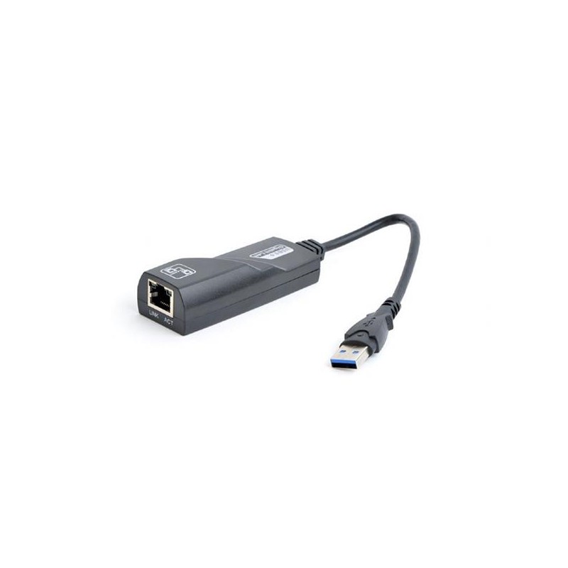 Gembird adaptér - USB 3.0 (M) / RJ45 (F) Gigabit LAN, káblik 15cm, čierny
