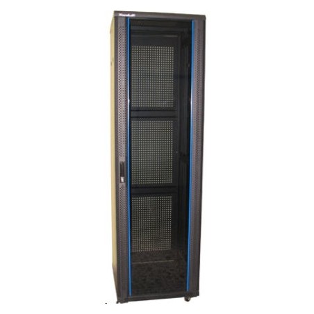 Rozvaděč 19" 42U 600x800 stojanový, rozebíratelný, perforované skleněné dveře, černý