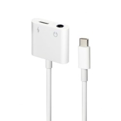 Gembird audio adaptér USB-C (F) na stereo 3.5 mm jack (M) + USB-C (F) pre nabíjanie, 10cm kábel, biely