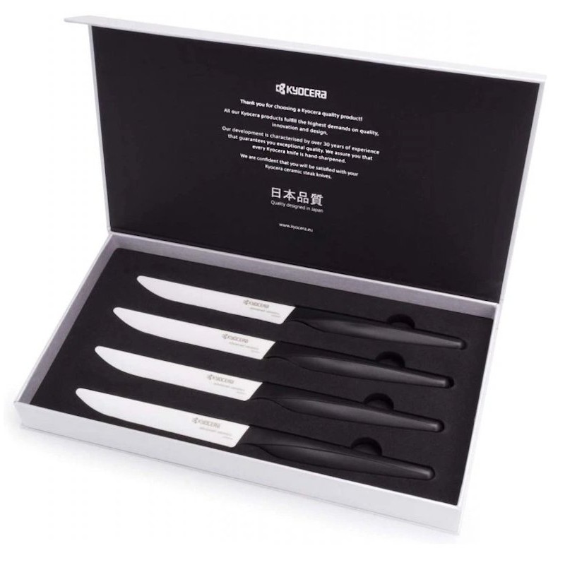 Kyocera keramický nůž, Steak Knives, Sada steakových nožů, 4 kusy, černá rukojeť, bílá čepel, SK-4PC WHBK EU