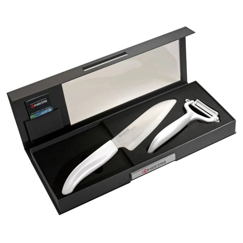Kyocera Dárkový set, Sada na krájení a loupání – bílá – dárkové balení, Barevná dárková sada – bílá (FK-140WH-WH + CP-10