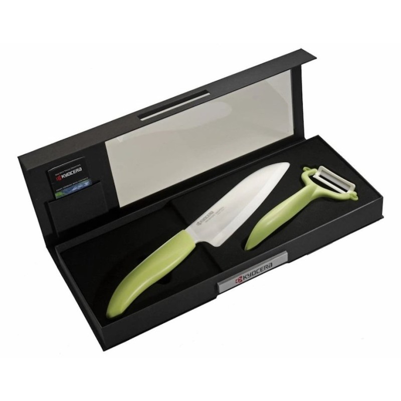 Kyocera Dárkový set, Sada na krájení a loupání N – zelená – dárkové balení, Barevná dárková sada – zelená (FK-140WH-GR +