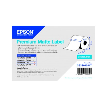 Premium Matte Label - Continuous Roll: 51mm x 35m