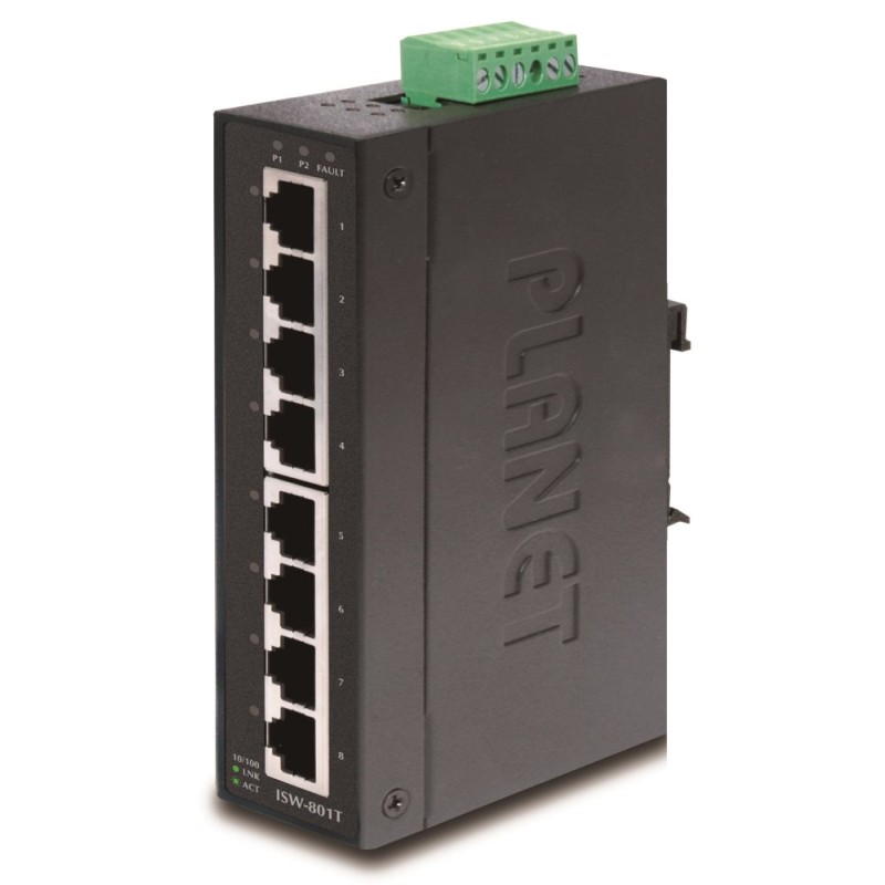 Planet switch ISW-801T, 8x 10/100, DIN,IP30, rozšířený teplotní rozsah -40~75 st.C