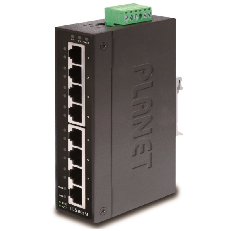 Planet switch IGS-801M, 8X 1000BASE-T, DIN, IP30, -10 AŽ 60°C, ESD+EFT DO 6KV, WEB/SNMP, VLAN, STP