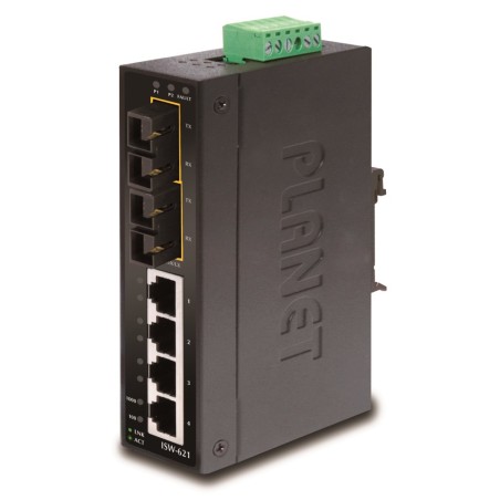 Planet switch ISW-621, průmysl.verze 4x10/100+2x100BaseFX (SC) MM 2km, DIN, IP30, -10 až 60°C, 12-48V