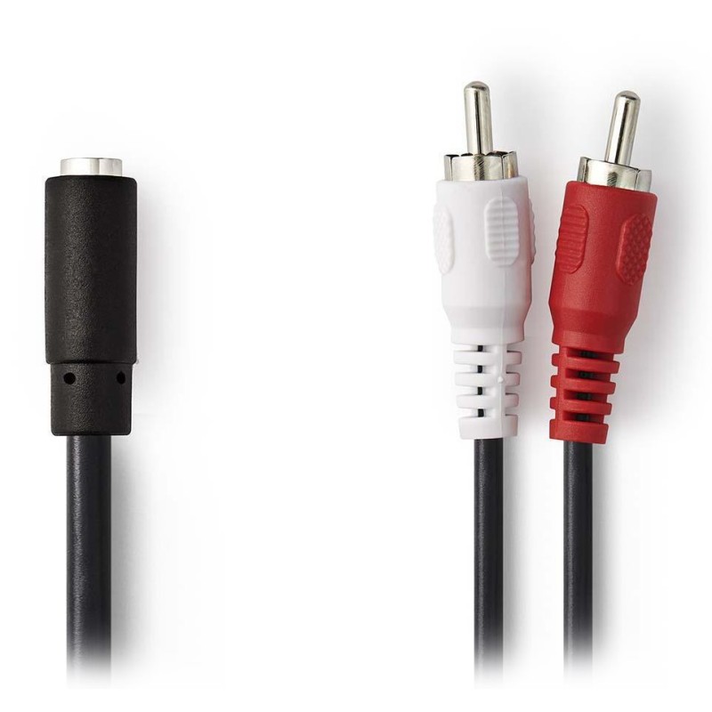 Nedis CAGB22255BK02 - Stereofonní Audio Kabel | 2x RCA Zástrčka - 3,5mm Zásuvka | 0,2 m | Černá barva