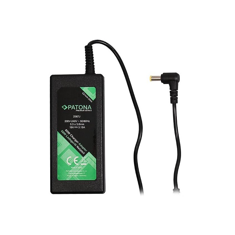PATONA napájecí adaptér k ntb/ 19V/3,15A 60W/ konektor 5,5x3mm+pin/ SAMSUNG PREMIUM/ délka kabelu 2,5 m
