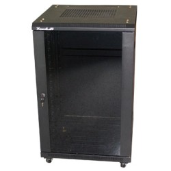 Rozvaděč, 19", stojanový, výška 22U, 600x600, skleněné dveře, kouřové sklo, plná záda, perforovaný horní a spodní kryt,