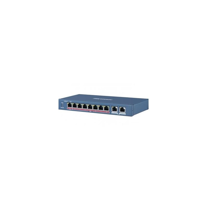 Hikvision switch 8x100TX PoE (1xHi-PoE- 60W) + 2x Gb, 110W - dosah až 250m