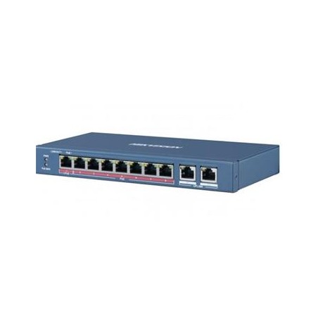 Hikvision switch 8x100TX PoE (1xHi-PoE- 60W) + 2x Gb, 110W - dosah až 250m