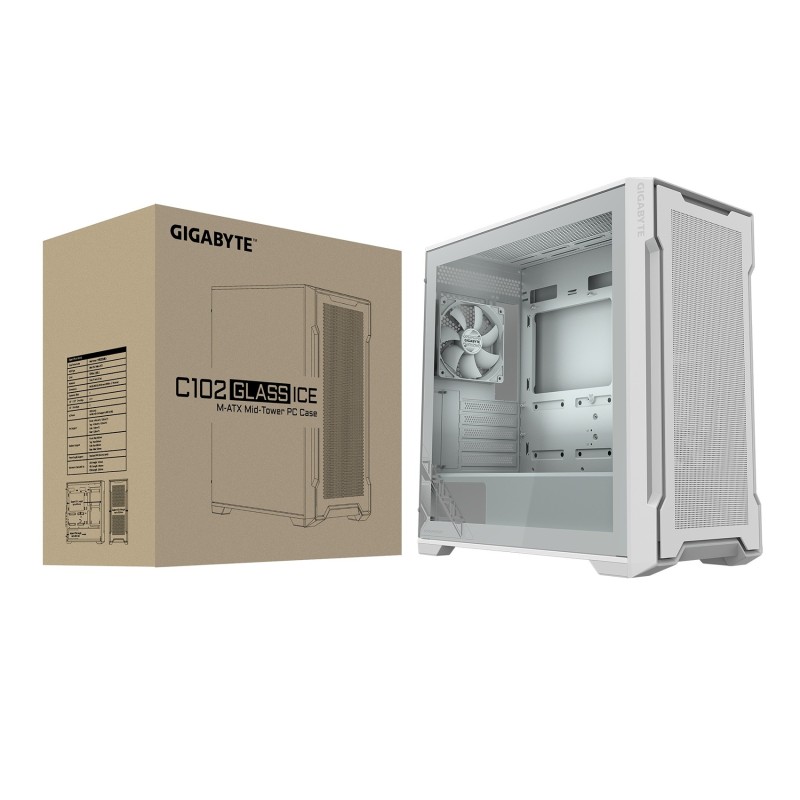 GIGABYTE case GB-C102GI, Mid Tower, 2x USB3.0, Průhledná bočnice, 2x 120mm Fan, bílá