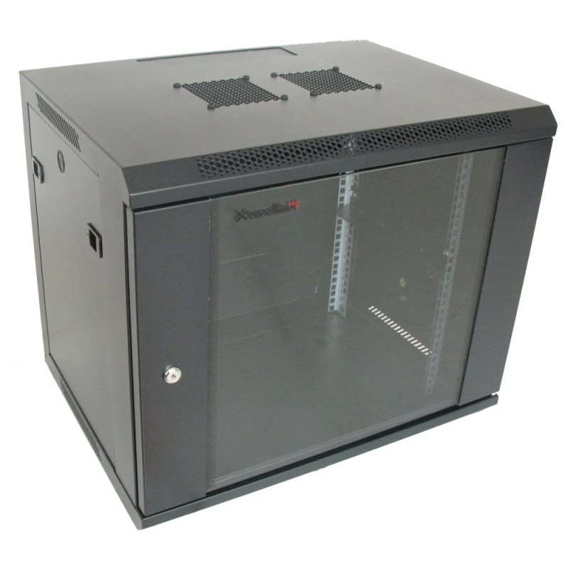 XtendLan 9U/600x600, na zeď, jednodílný, skleněné dveře WS9U66BLACKP