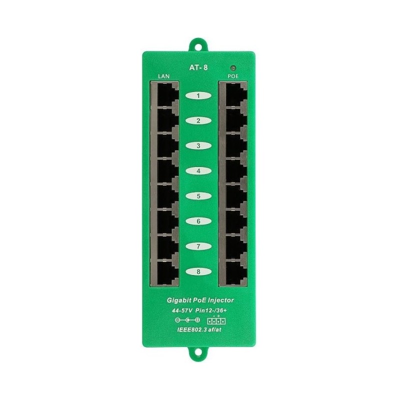 MaxLink Gigabitový 8-portový PoE panel, 802.3af/at