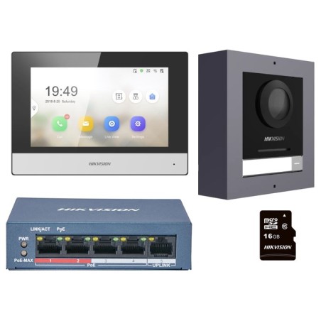 Hikviison Kit IP videotelefonu, bytový monitor + dverní stanice + switch + microSD