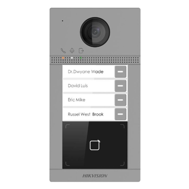 Hikvision IP dveřní interkom 4-tlač., čtecka karet, 2MPx kamera, WiFi, zápustný