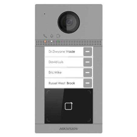 Hikvision IP dveřní interkom 4-tlač., čtecka karet, 2MPx kamera, WiFi, zápustný