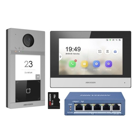 Hikvision Kit IP videotelefonu, bytový monitor + dveřní stanice + switch + microSD