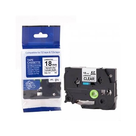 Brother - kompatibilní TZe-S141 18mm x 8m silně lepící, černý tisk / průhledný podklad