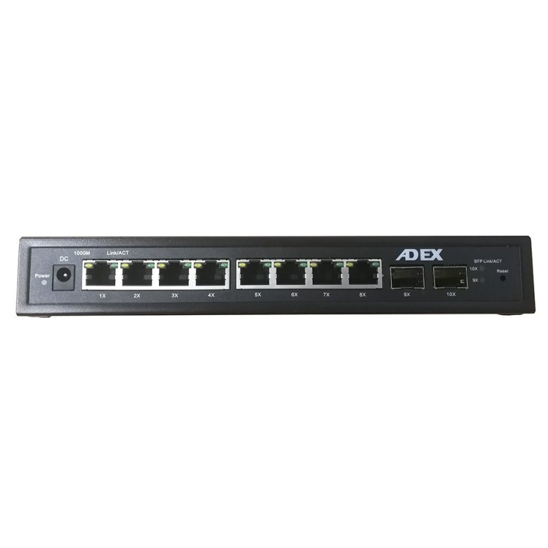 ADEXROZBALENO AD1000-8GPD-2FM reversní poe managed switch, 8x Gbit port,2x SFP, metal
