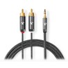 NEDIS PROFIGOLD stereo audio kabel/ 3,5 mm jack zástrčka - 2x RCA zástrčka/ bavlna/ šedý/ BOX/ 1m