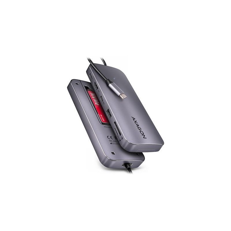 AXAGON HMC-6GM2, USB 10Gbps hub, USB-A, USB-C, HDMI, M.2 slot, SD/MicroSD, PD 100W, kabel 20cm