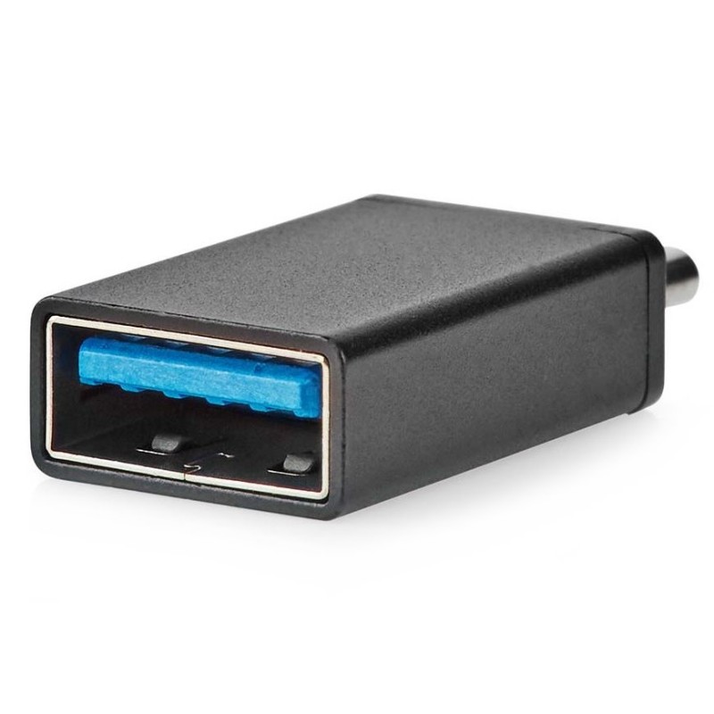 NEDIS USB-C adaptér/ USB 3.2 Gen 1/ zástrčka USB-C/ zásuvka USB-A/ 5 Gbps/ OTG/ kulatý/ poniklovaný/ černý/ blistr