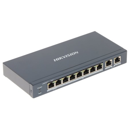 Hikvision Smart switch 8x100Mbps PoE (2xHi-PoE) + 2x Gb 110W dosah až 300m IP40 DS3E1310HPEI