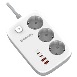 COLORWAY Prodlužovací napájecí přívod/ 3x Schuko/ 2x USB-A 60W/ 2x USB-C 65W/ kabel 2m