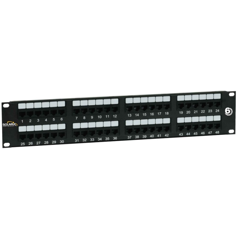 19" patch panel Solarix 48 x RJ45 CAT6 UTP 350 MHz černý 2U SX48-6-UTP-BK