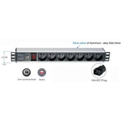 19" rozvodný panel 1,5U ,7x220V, koncovka IEC C19,16A