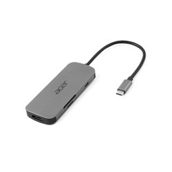 ACER 7in1 Type-C dongle: 1x HDMI (až 8K@30Hz), 3x USB-A 3.2 Gen1 (5Gbps Data Transfer), 1x SD 3.0, 1x microSD, 1x USB-C (Power