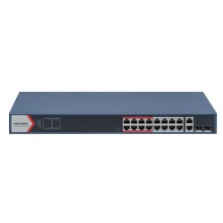 Hikvision Smart managed switch 16x100TX PoE + 2x Gb Uplink Combo port, 230W, Super PoE- dosah až 300m