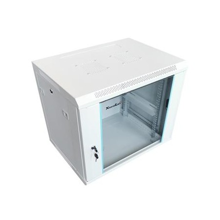 XtendLan 9U/600x600, na zeď, jednodílný, rozložený, skleněné dveře, šedý