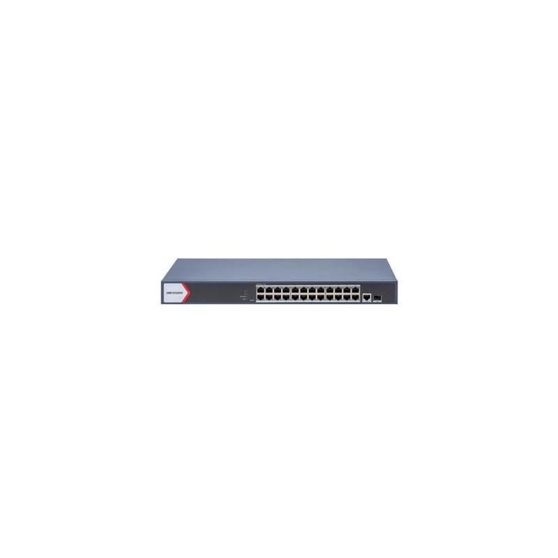 Hikvision Smart managed switch 24x Gb PoE + 1x Gb RJ45 + 1xGb SFP, 370W, Super PoE - dosah až 300m