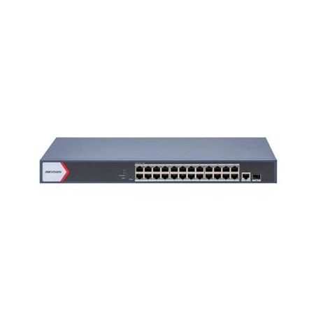 Hikvision Smart managed switch 24x Gb PoE + 1x Gb RJ45 + 1xGb SFP, 370W, Super PoE - dosah až 300m