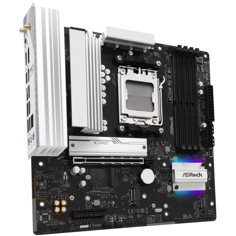 ASRock A620AM Pro RS WiFi / AMD A620A / AM5 / 4x DDR5 DIMM / 3x M.2 / HDMI / DP / USB-C / WiFi / mATX