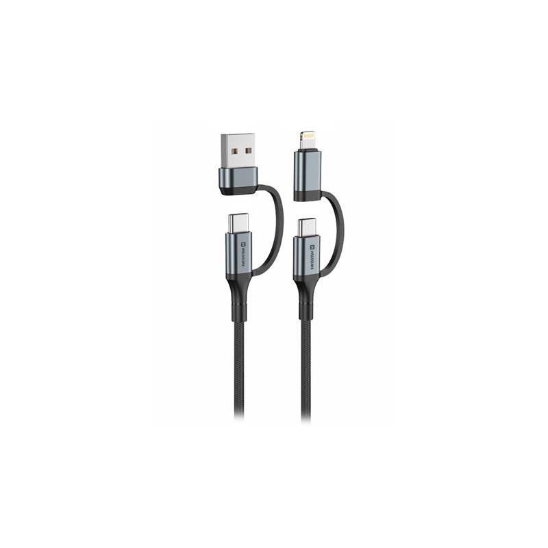 Swissten textilní datový kabel 4in1, 3A, 1,5m černý